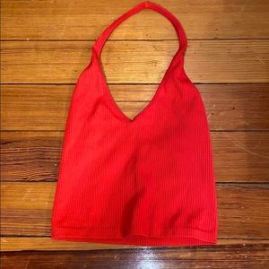 Red ribbed halter top